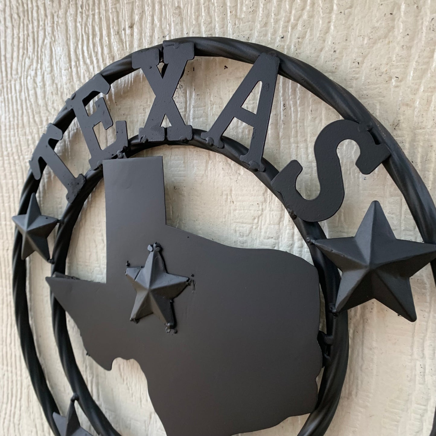 12" STATE OF TEXAS MAP RUSTIC BLACK TWISTED RING METAL SIGN WESTERN HOME DECOR HANDMADE NEW