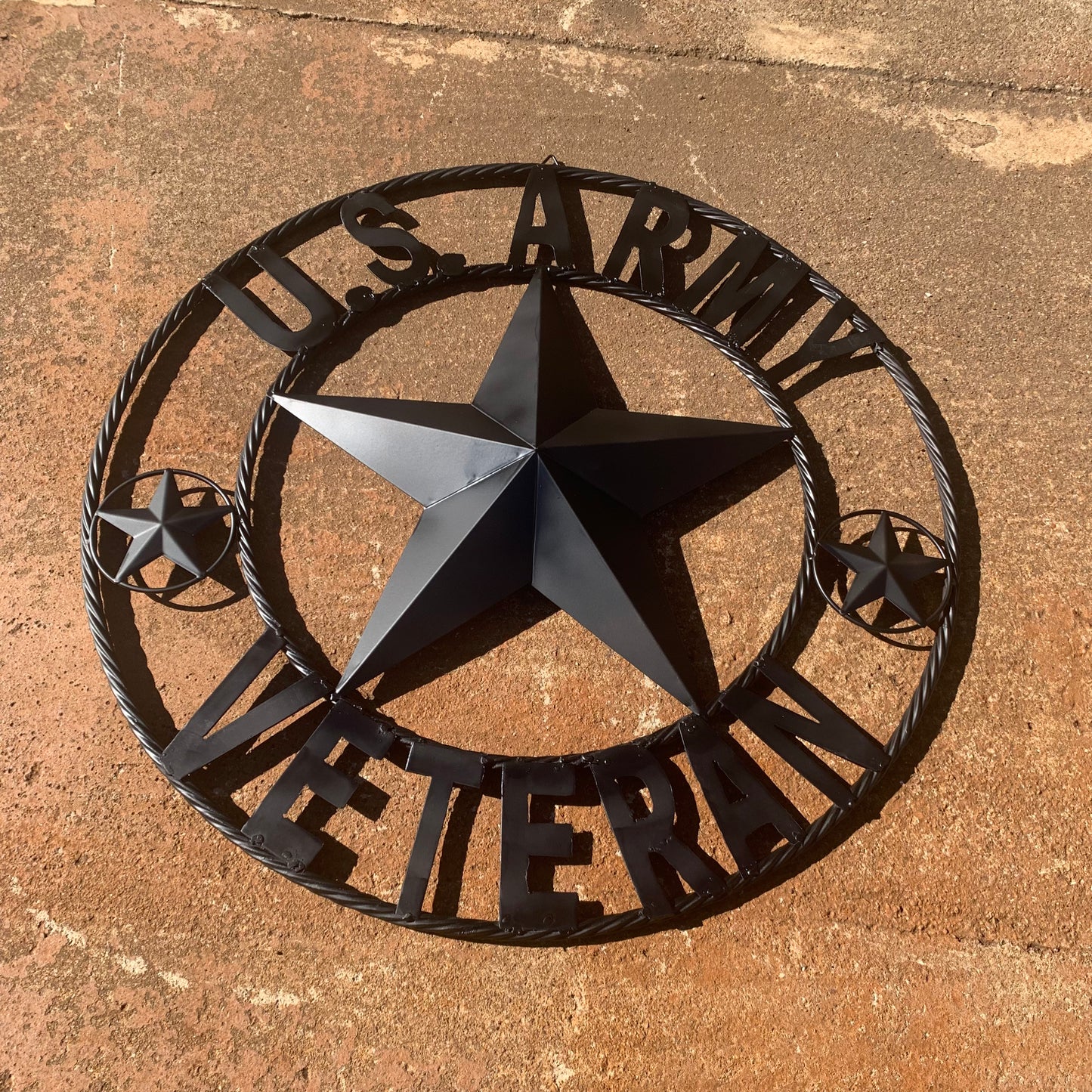 US ARMY VETERAN BARN STAR METAL LONESTAR CUSTOM NAME STAR WESTERN HOME DECOR RUSTIC BLACK  24",32",36",50"