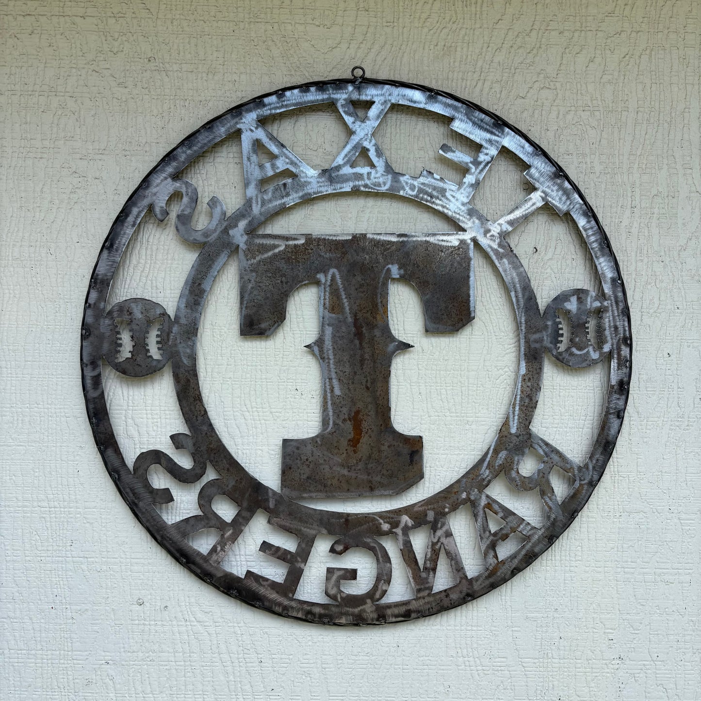 TEXAS RANGERS CUSTOM RAW METAL VINTAGE CRAFT TEAM SIGN TWISTED ROPE RING HANDMADE