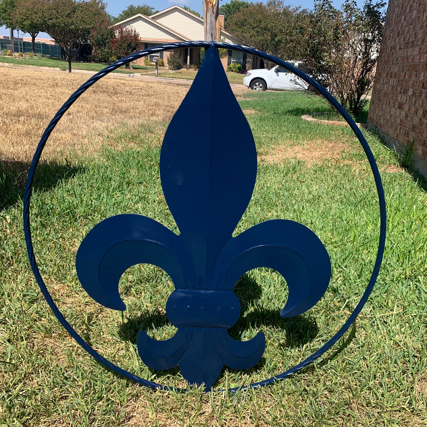 NAVY BLUE 24",36" FLEUR DE LIS METAL WALL ART SIGN WESTERN HOME DECOR HANDMADE NEW #EH10764