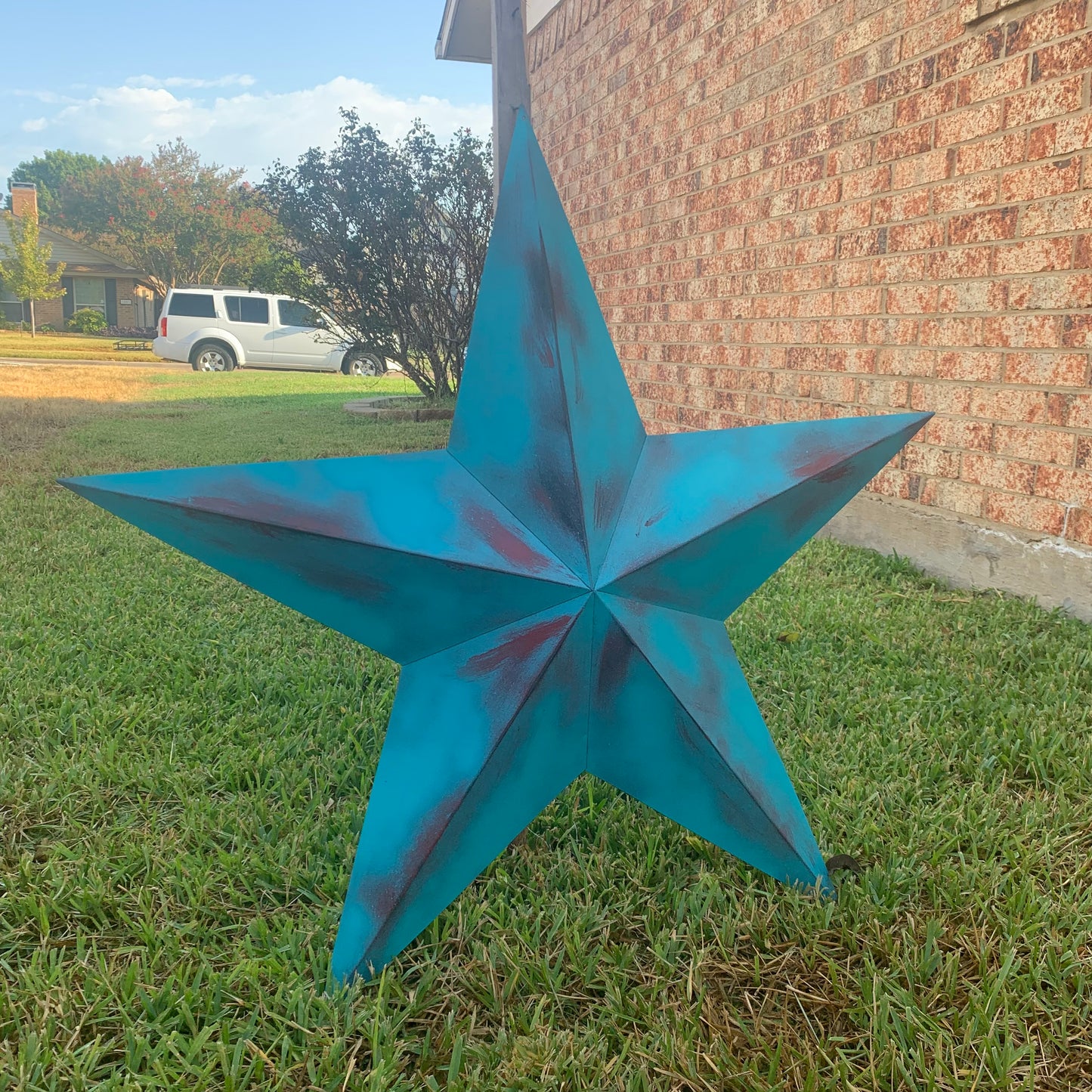 #EH10540 TURQUOISE DISTRESSED TWO TONE BARN STAR METAL ART WESTERN HOME DECOR HANDMADE NEW