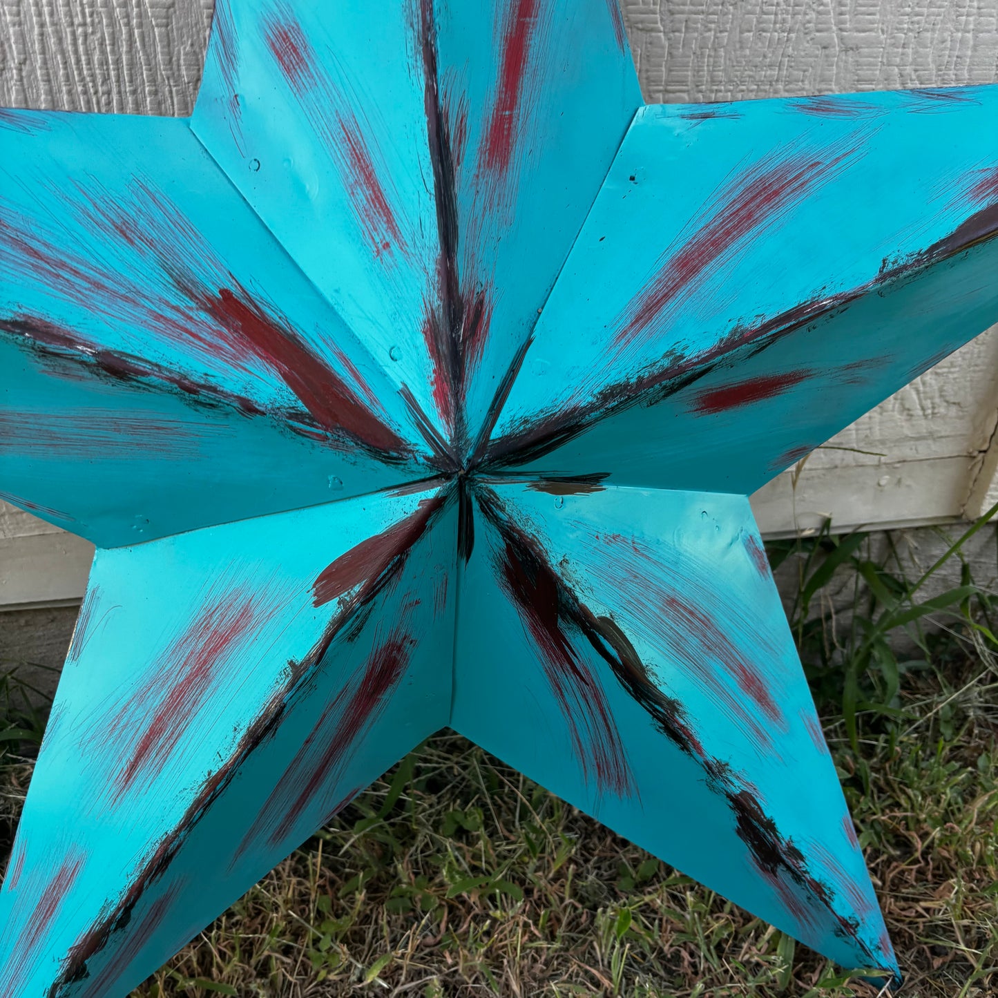 TURQUOISE DISTRESSED TWO TONE BARN STAR METAL ART WESTERN HOME DECOR HANDMADE