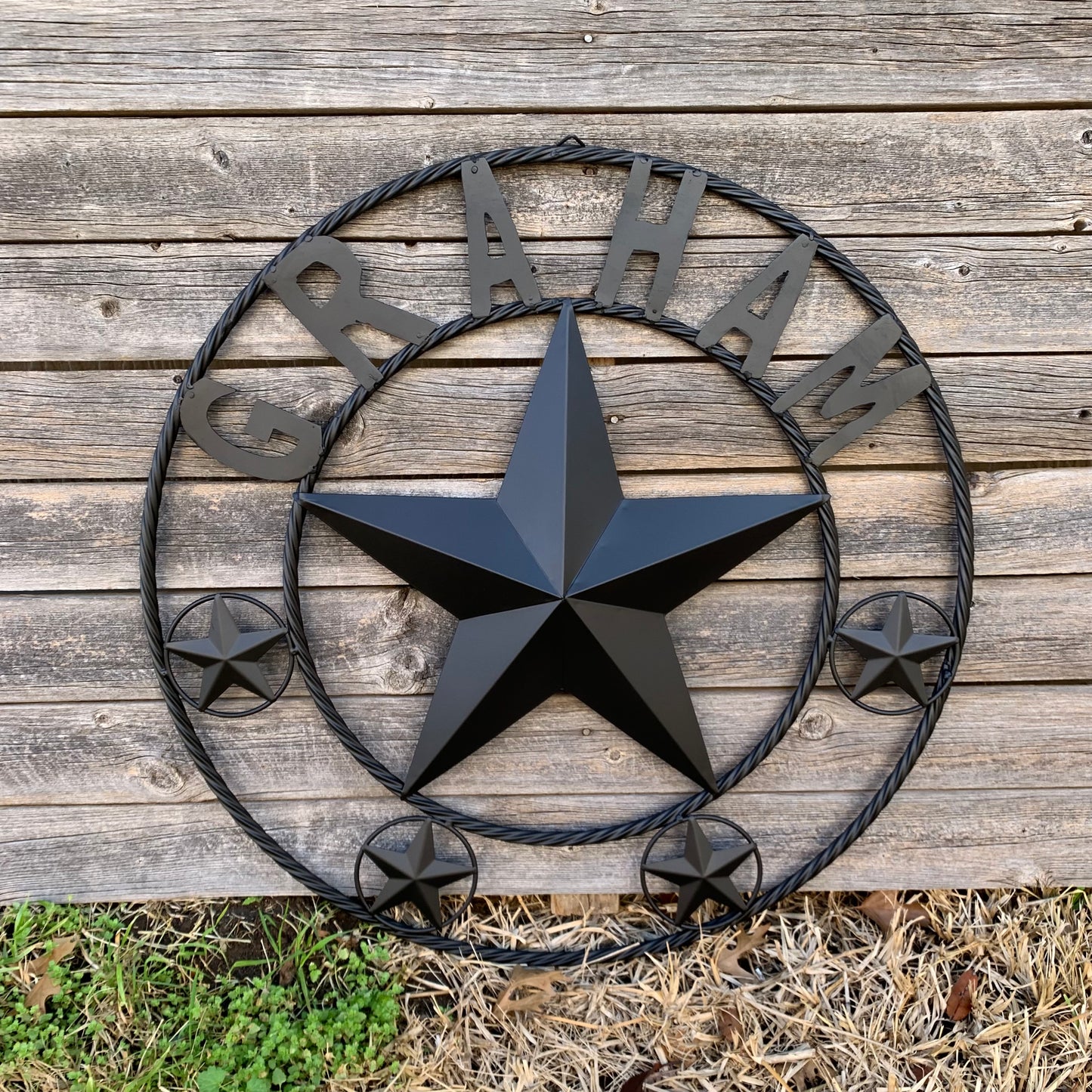 GRAHAM STYLE YOUR CUSTOM NAME STAR BARN STAR METAL LONE STAR WESTERN HOME DECOR RUSTIC BLACK HANDMADE 24",32",36",50"