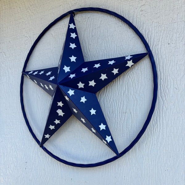 INK BLUE BARN LONE STAR WITH 50 STARS STATES PATRIOTIC TWISTED ROPE RING WESTERN HOME DECOR HANDMADE 24",36" #EH