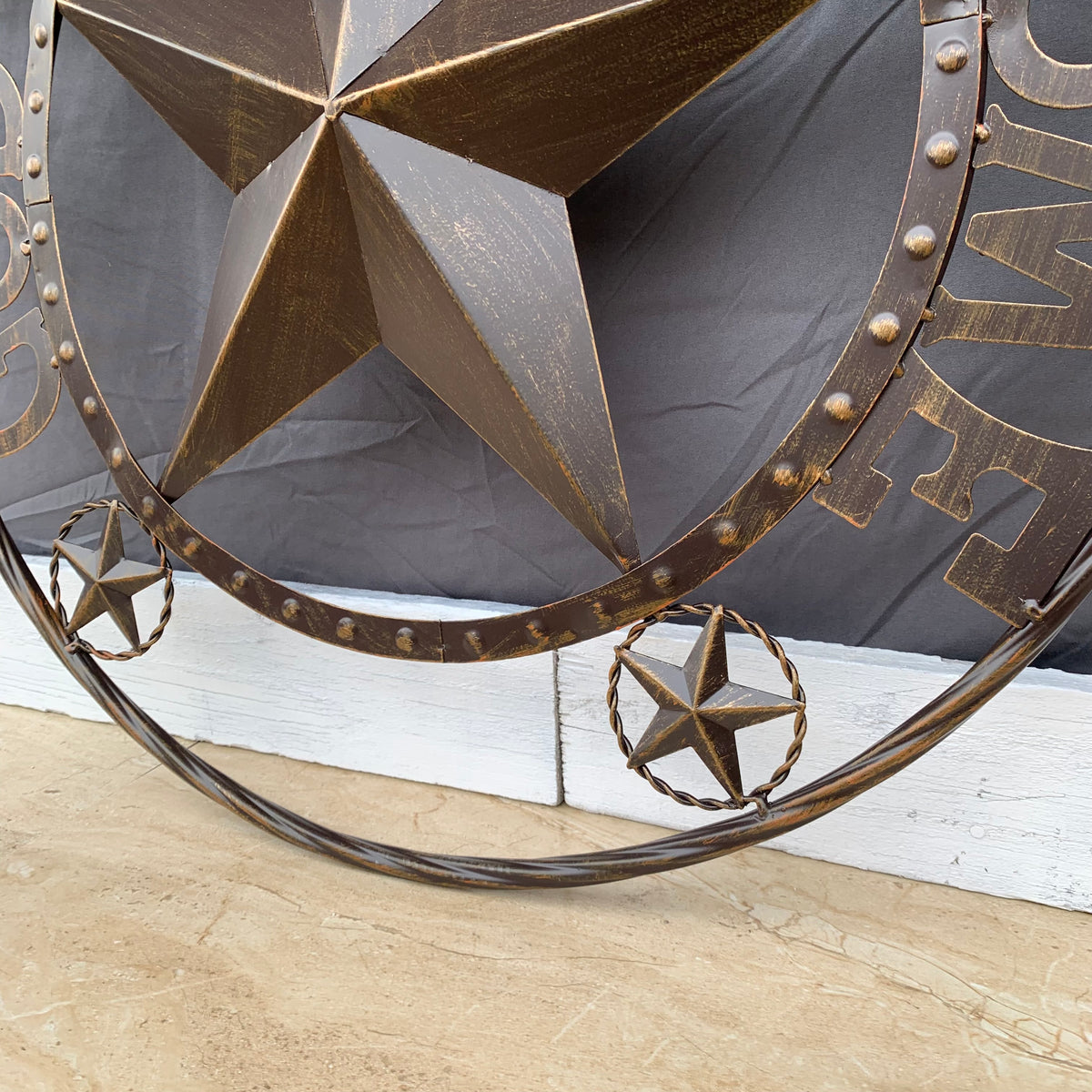 24" GOD BLESS OUR HOME BEADED STAR COLIBROX METAL TWISTED ROPE RING LONE STAR WALL ART WESTERN HOME DECOR RUSTIC DARK BRONZE COPPER HANDMADE NEW