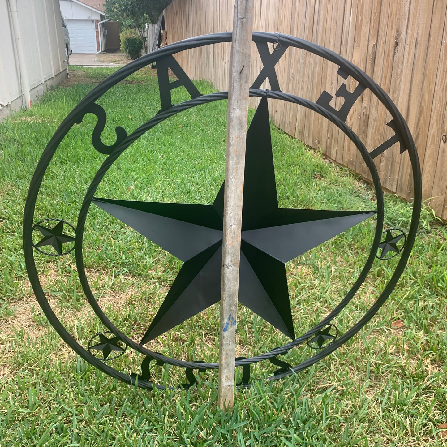 TEXAS 2022 STYLE CUSTOM NAME BARN STAR METAL LONESTAR 3d TWISTED BLACK ROPE RING WESTERN HOME DECOR   HANDMADE 24",32",36"