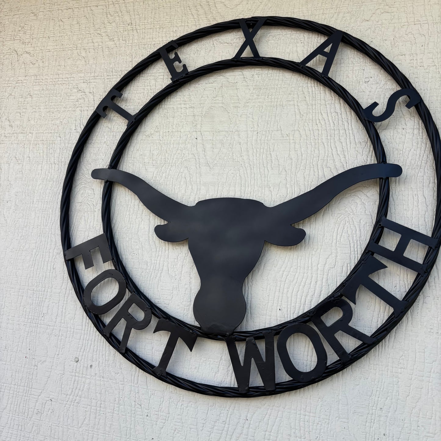 TEXAS FORT WORTH METAL SIGN LONGHORNS BLACK WESTERN HOME DECOR HANDMADE