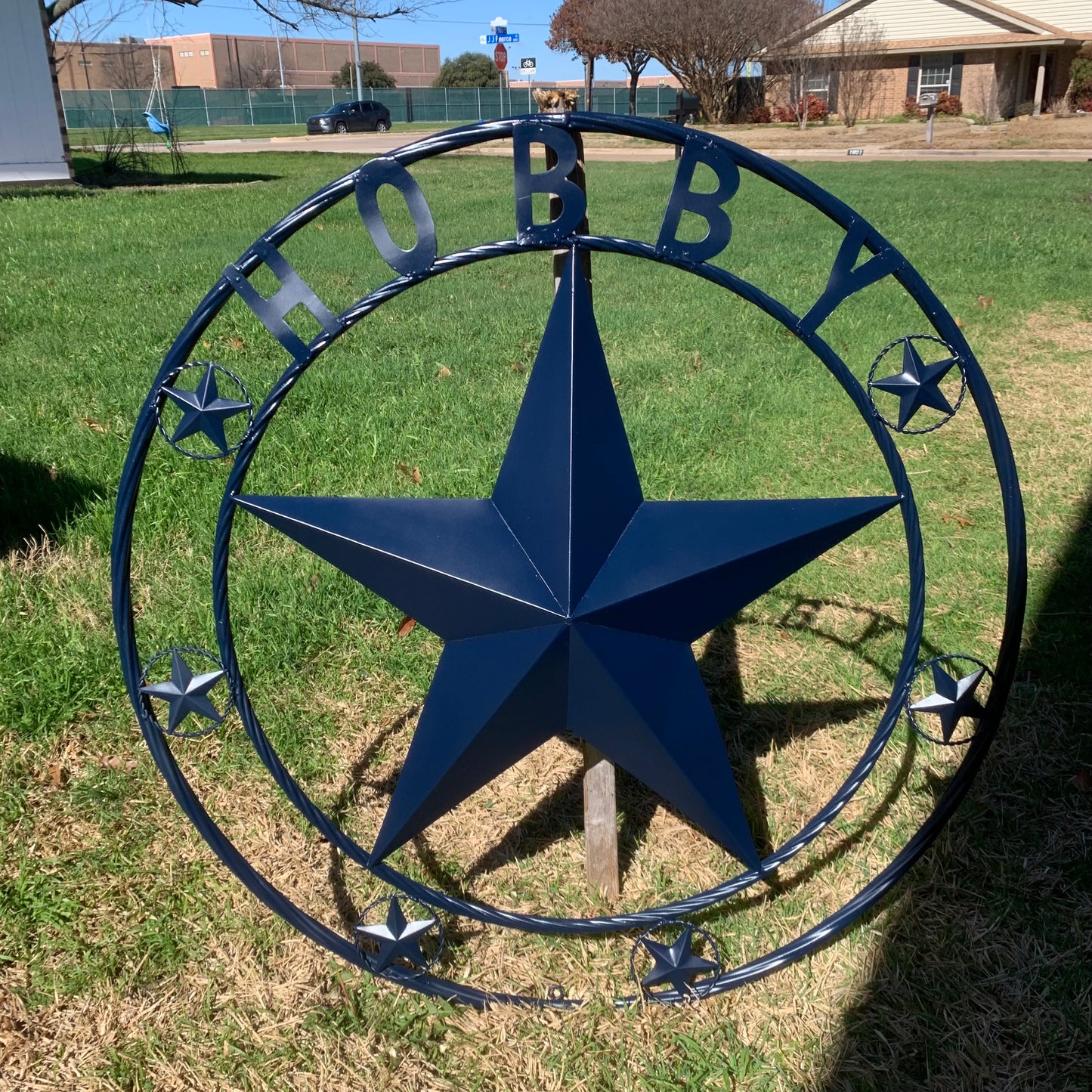 HOBBY STYLE CUSTOM NAME STAR BARN METAL STAR 3d TWISTED ROPE RING WESTERN HOME DECOR RUSTIC NAVY BLUE HANDMADE 24",32",36",50"