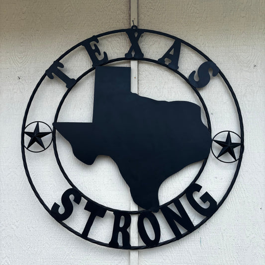 TEXAS STRONG BLACK METAL SIGN WESTERN HOME DECOR HANDMADE