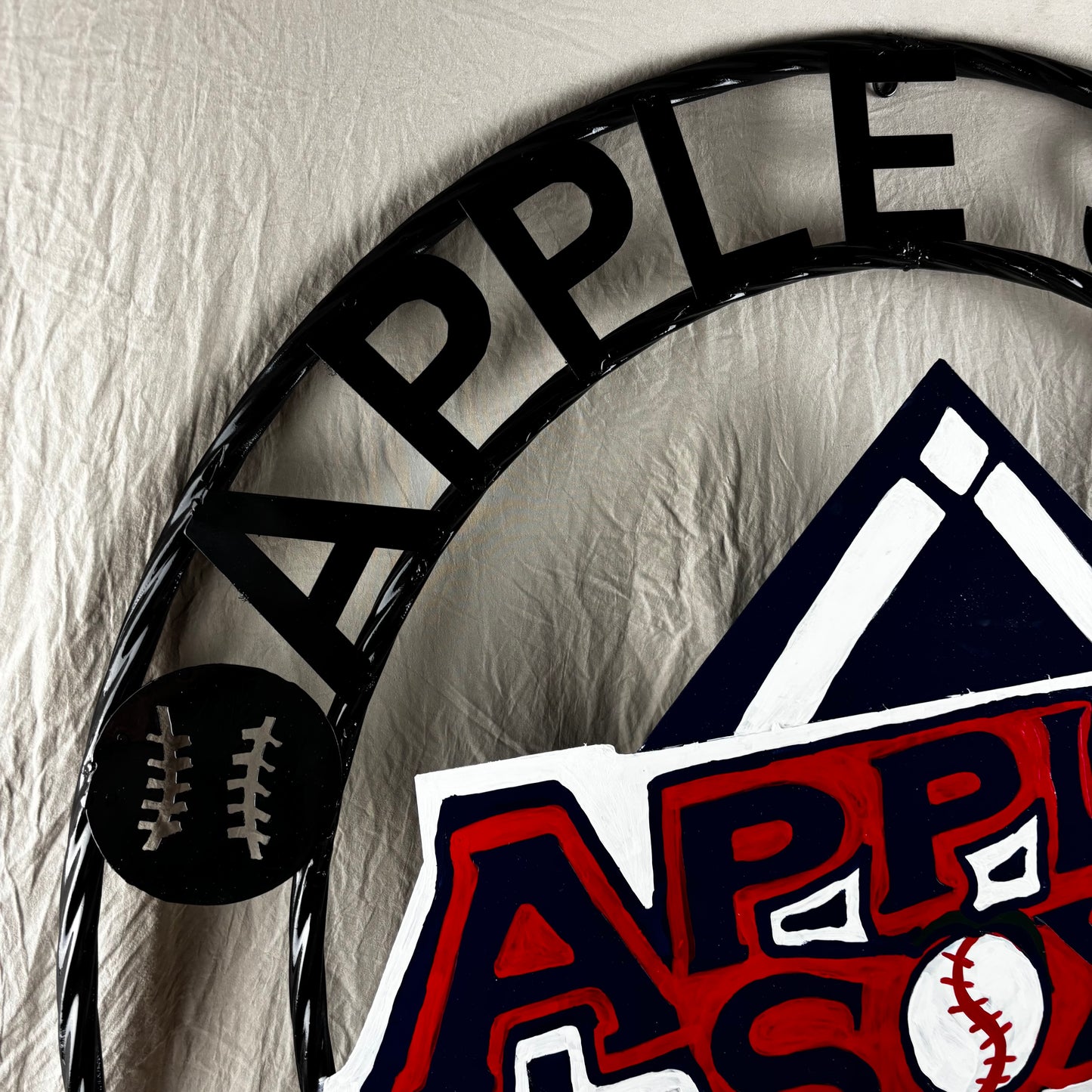 APPLE SOX BASEBALL CUSTOM METAL VINTAGE CRAFT SIGN TEAM NAVY BLUE WHITE RED HANDMADE
