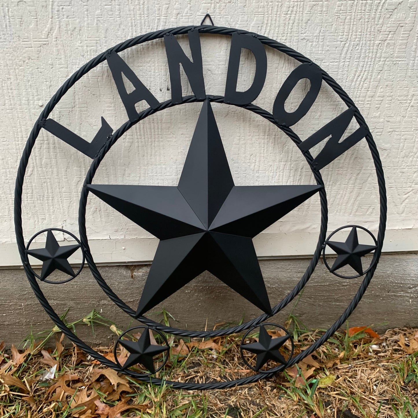 LANDON STYLE CUSTOM NAME STAR BARN METAL STAR 3d TWISTED ROPE RING WESTERN HOME DECOR RUSTIC BLACK HANDMADE 24",32",36",50"