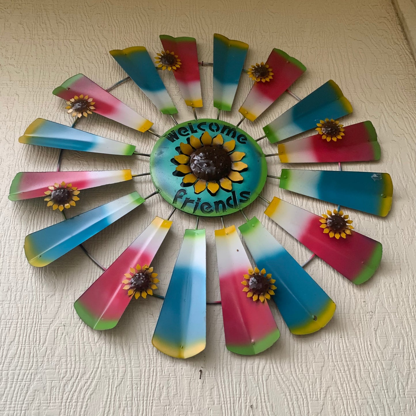 32" WINDMILL WELCOME FRIENDS FARMHOUSE WALL ART METAL WESTERN HOME DECOR NEW #EH12175
