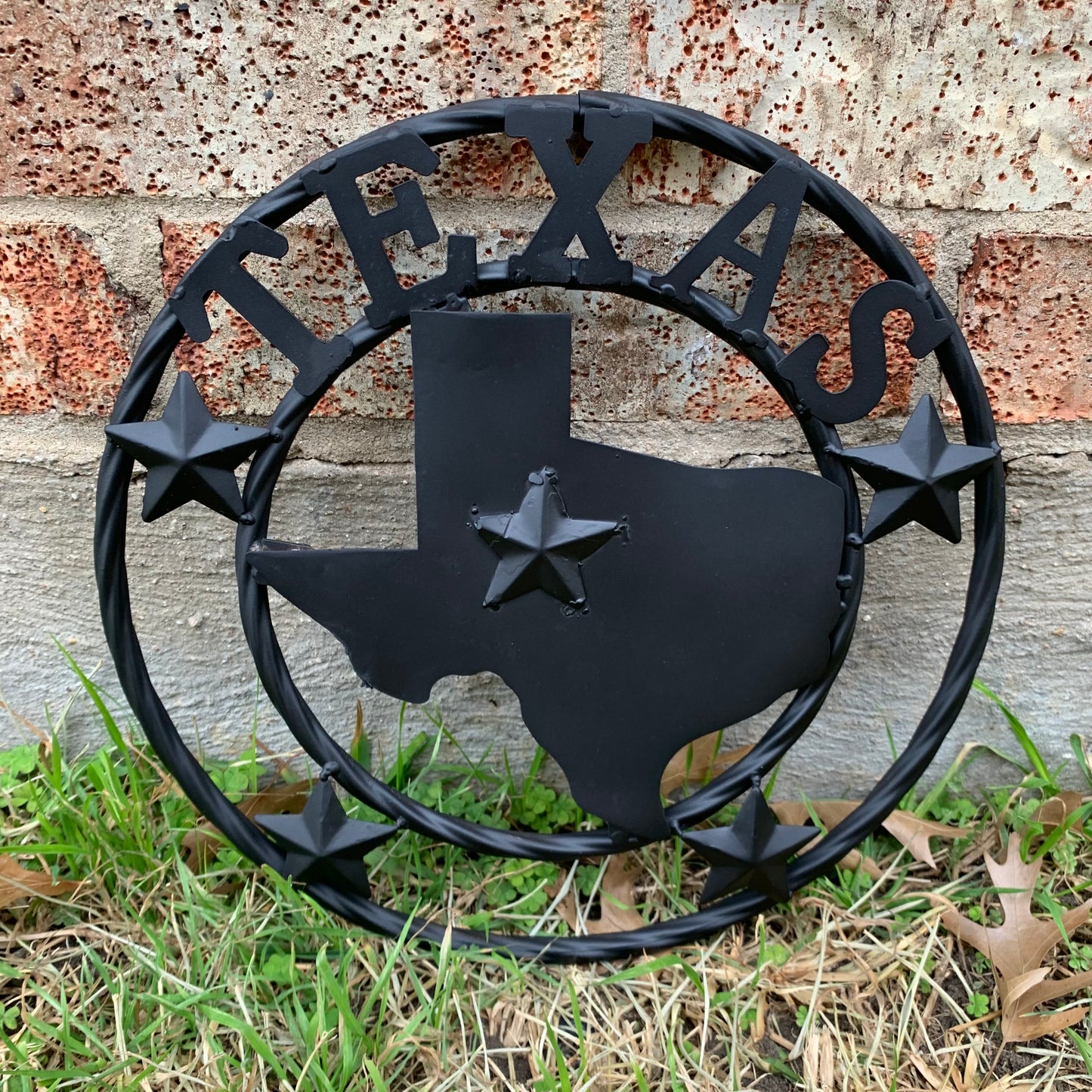 12" STATE OF TEXAS MAP RUSTIC BLACK TWISTED RING METAL SIGN WESTERN HOME DECOR HANDMADE NEW