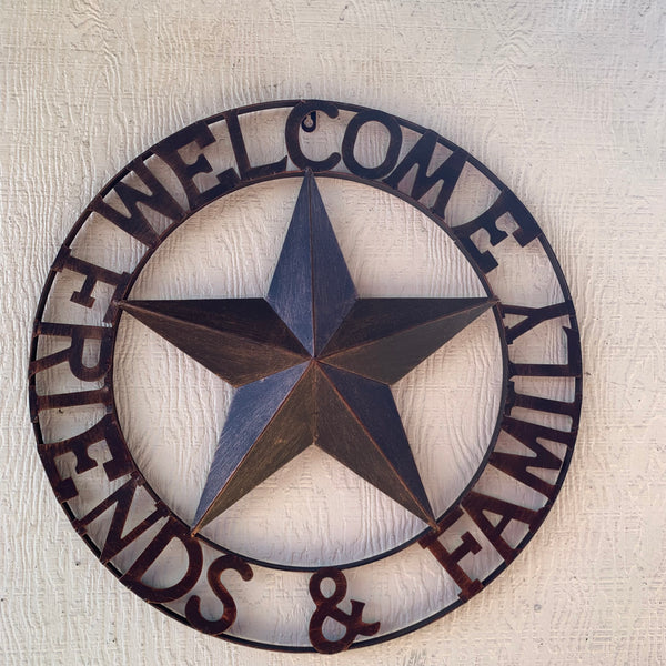 WELCOME FRIENDS FAMILY BARN METAL STAR WALL ART WESTERN HOME DECOR HANDMADE NEW