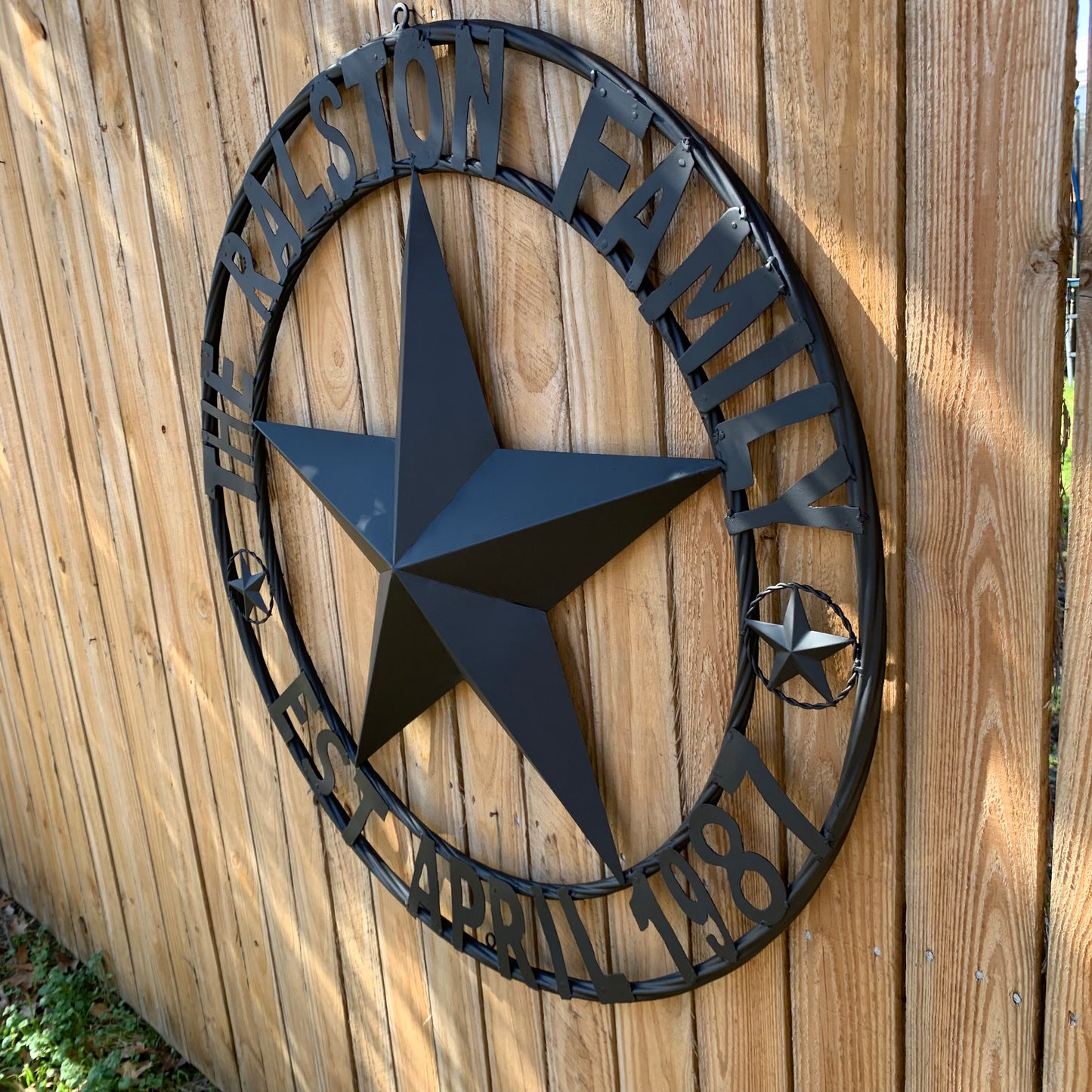 RALSTON FAMILY STYLE CUSTOM NAME STAR BARN METAL STAR 3d TWISTED ROPE RING WESTERN HOME DECOR RUSTIC BLACK HANDMADE 24",32",36",50"