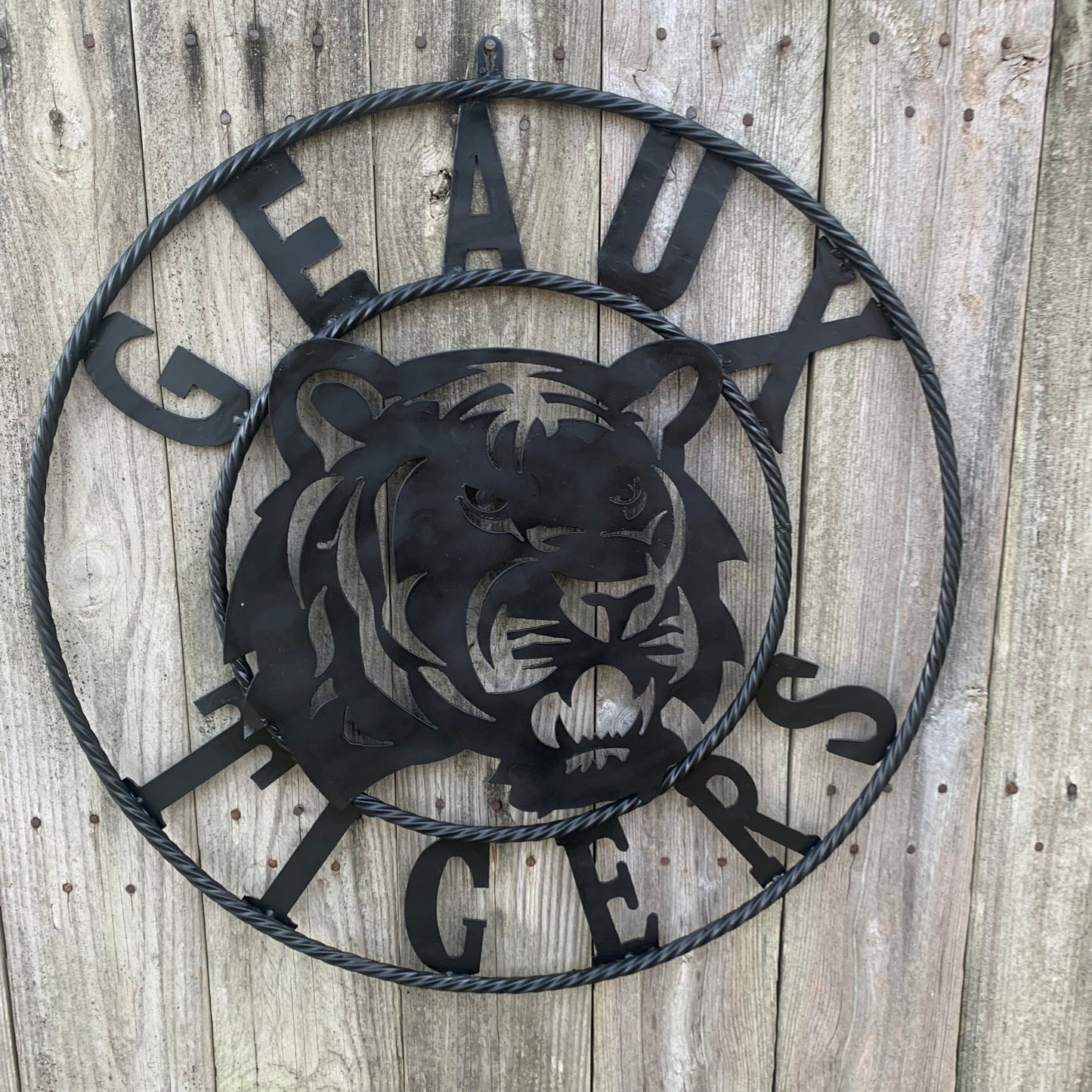 GEAUX TIGERS BLACK CUSTOM METAL VINTAGE CRAFT SIGN TEAM HANDMADE
