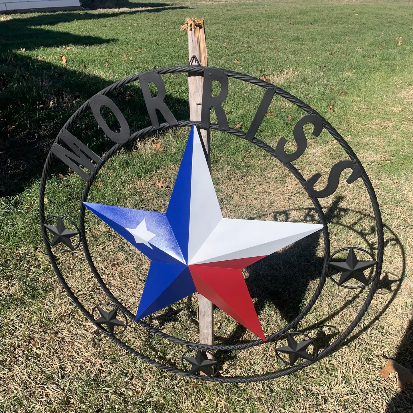 MORRISS TEXAS FLAG STYLE CUSTOM NAME STAR TWISTED ROPE BLACK RING WESTERN HOME DECOR HANDMADE