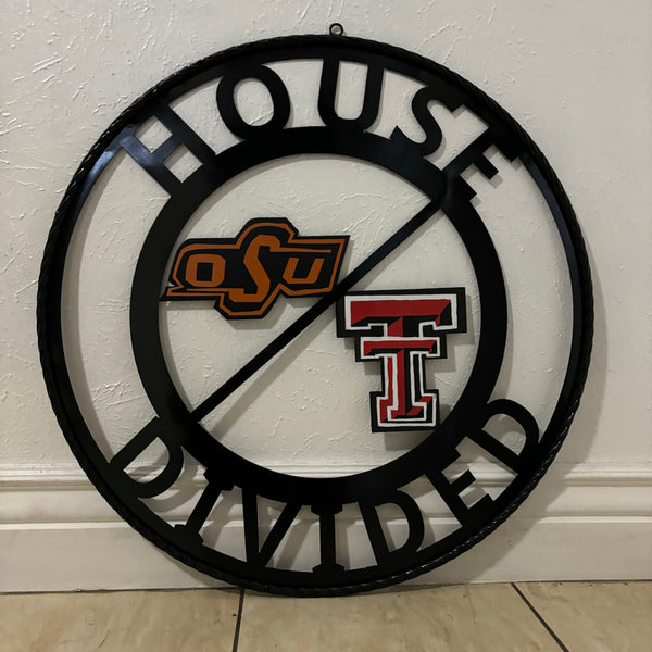 HOUSE DIVIDED OSU & TECH CUSTOM VINTAGE METAL CRAFT WALL ART RUSTIC TEAM SIGN HANDMADE 18",24",32",36