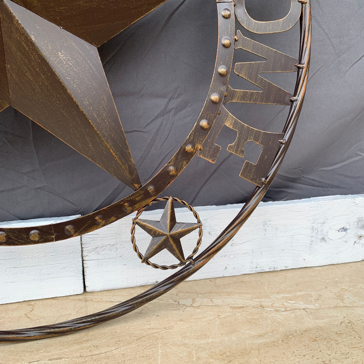 24" GOD BLESS OUR HOME BEADED STAR COLIBROX METAL TWISTED ROPE RING LONE STAR WALL ART WESTERN HOME DECOR RUSTIC DARK BRONZE COPPER HANDMADE NEW
