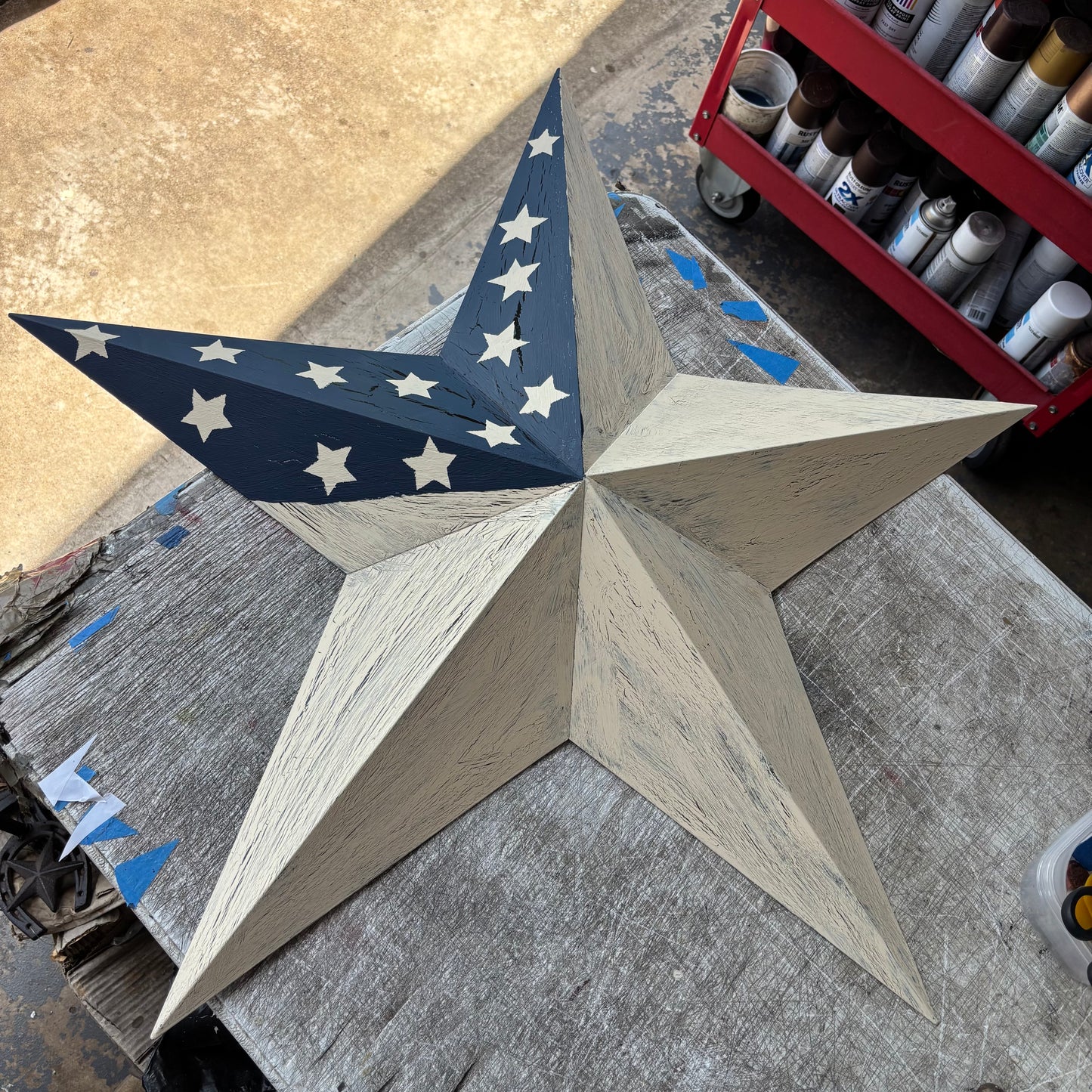 USA FLAG STAR CRACKLE RED IVORY NAVY BLUE METAL BARN STAR METAL WALL ART WESTERN HOME DECOR HANDMADE NEW