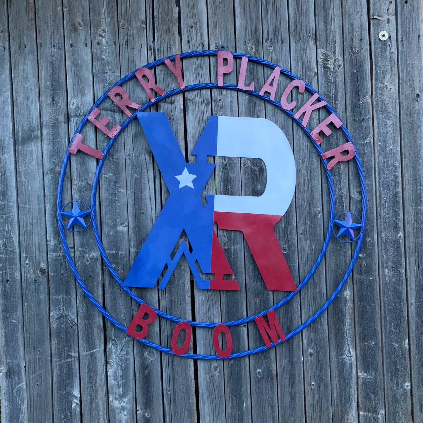 #EH11299 CUSTOM NAME XR ROOFING STYLE SIGN RED,WHITE & BLUE TEXAS FLAG LOGO HANDMADE