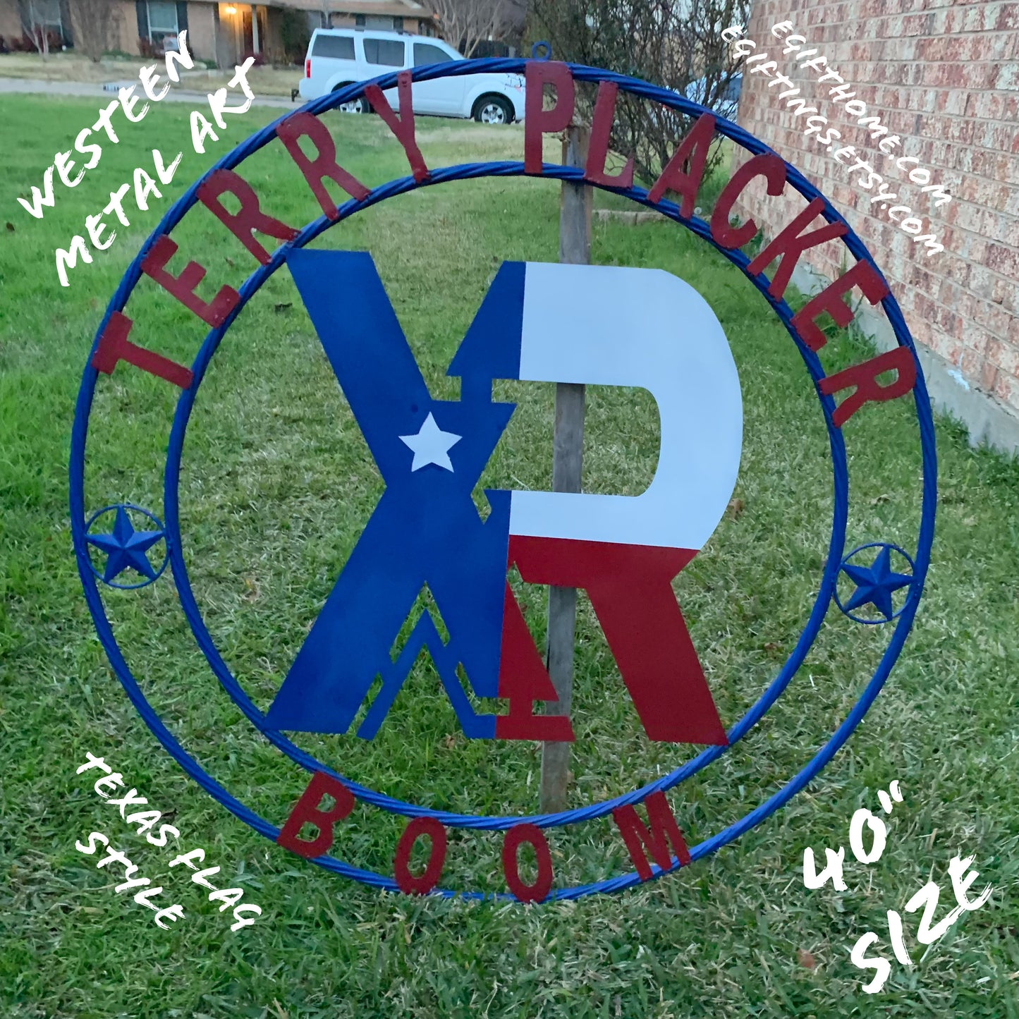 #EH11299 CUSTOM NAME XR ROOFING STYLE SIGN RED,WHITE & BLUE TEXAS FLAG LOGO HANDMADE