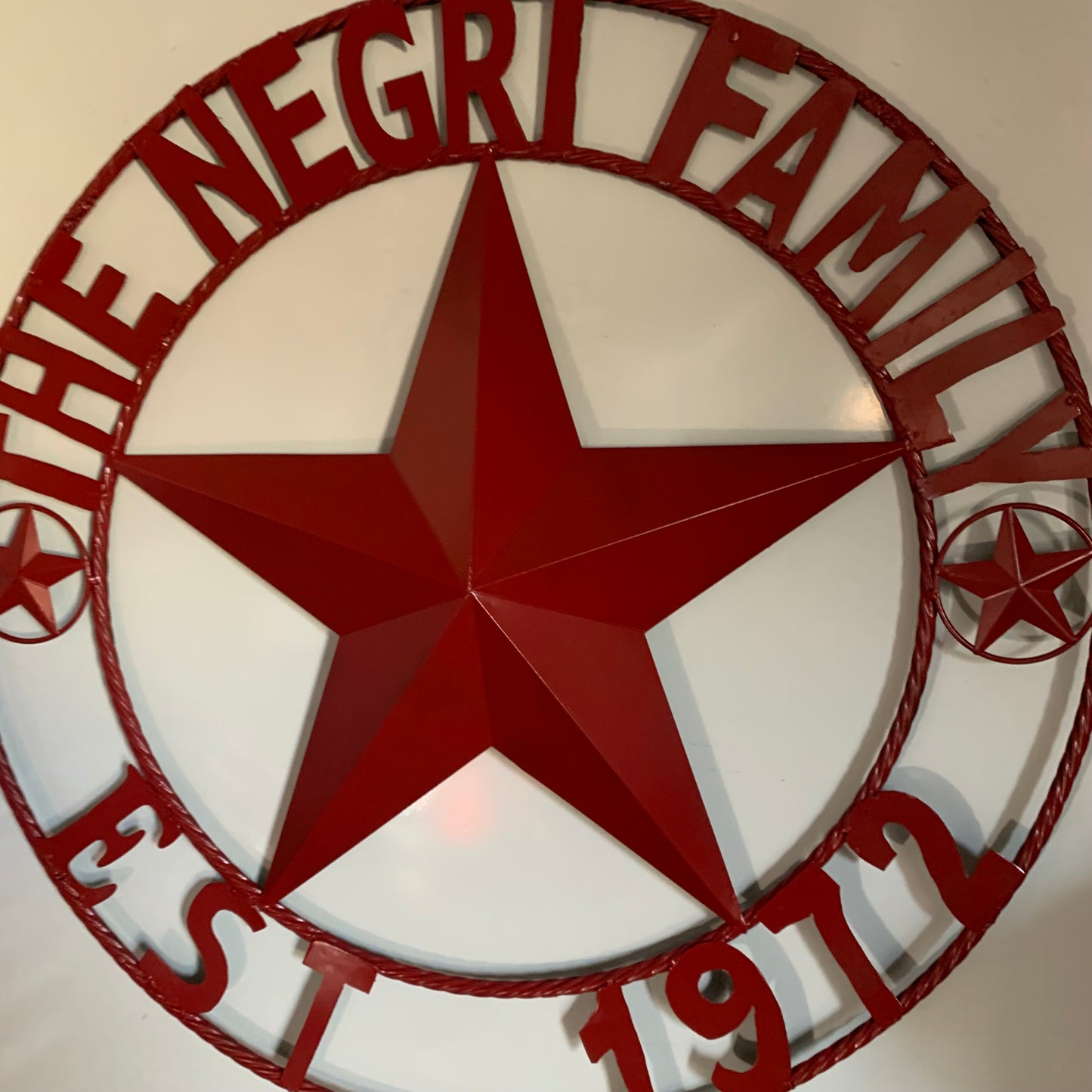 NEGRI FAMILY STYLE YOUR CUSTOM NAME STAR BARN STAR METAL LONE STAR WESTERN HOME DECOR RUSTIC BURGUNDY RED HANDMADE 24",32",36",50"