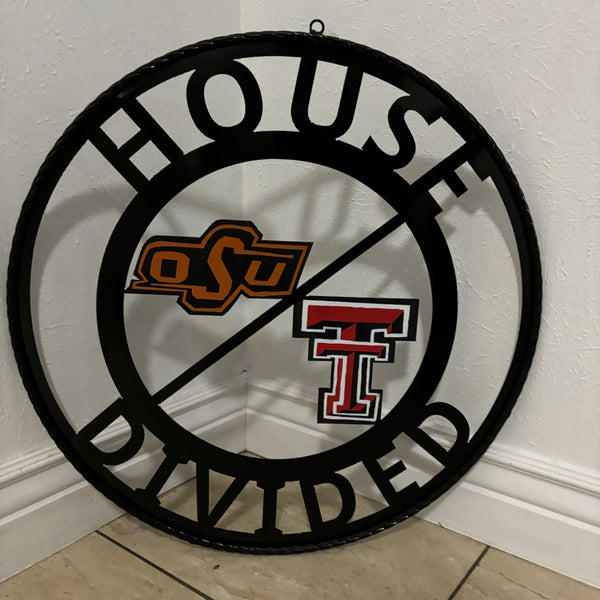 HOUSE DIVIDED OSU & TECH CUSTOM VINTAGE METAL CRAFT WALL ART RUSTIC TEAM SIGN HANDMADE 18",24",32",36