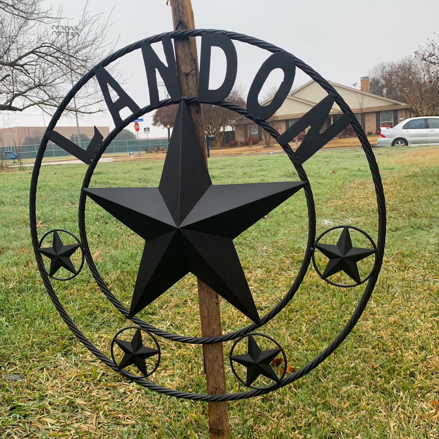 LANDON STYLE CUSTOM NAME STAR BARN METAL STAR 3d TWISTED ROPE RING WESTERN HOME DECOR RUSTIC BLACK HANDMADE 24",32",36",50"