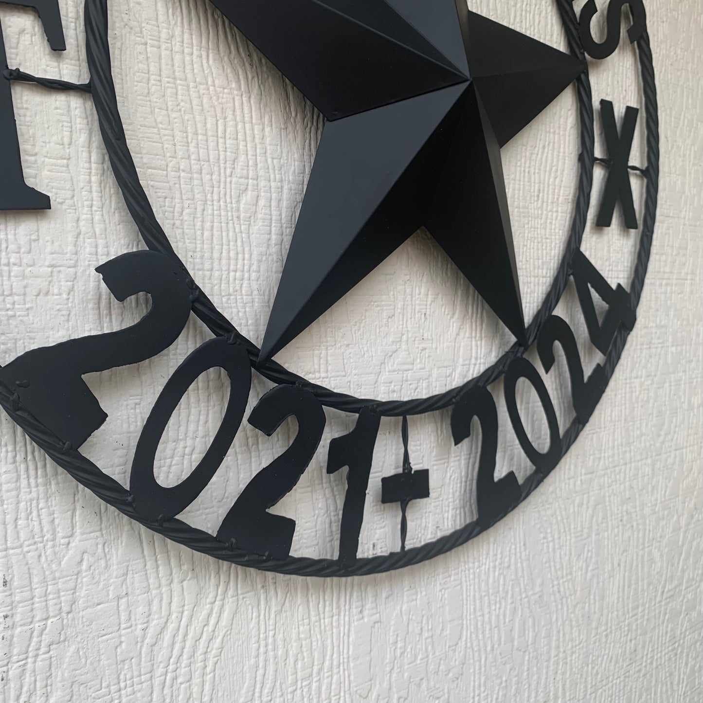 MARDENS STYLE CUSTOM NAME STAR BARN METAL STAR 3d TWISTED ROPE RING WESTERN HOME DECOR RUSTIC BLACK HANDMADE 24",32",36",50"