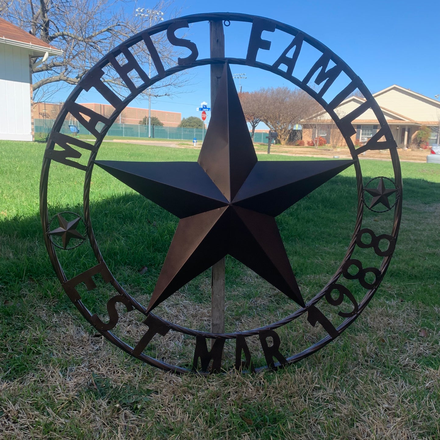 MATHIS STYLE CUSTOM NAME STAR BARN STAR 3d METAL LONESTAR TWISTED ROPE RING WESTERN HOME DECOR RUSTIC BRONZE COPPER HANDMADE 24",32",36",50"