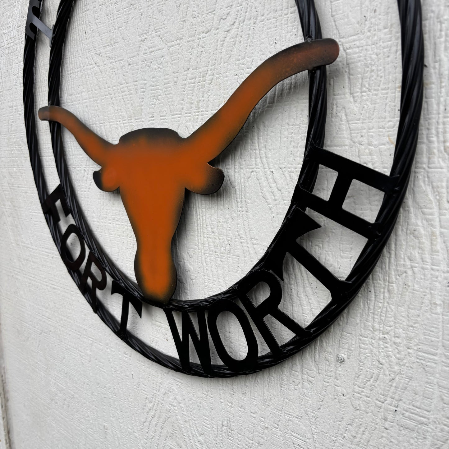 TEXAS FORT WORTH METAL SIGN LONGHORNS ORANGE WESTERN HOME DECOR HANDMADE