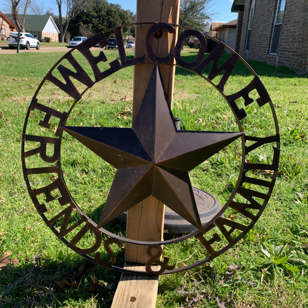 WELCOME FRIENDS FAMILY BARN METAL STAR WALL ART WESTERN HOME DECOR HANDMADE NEW