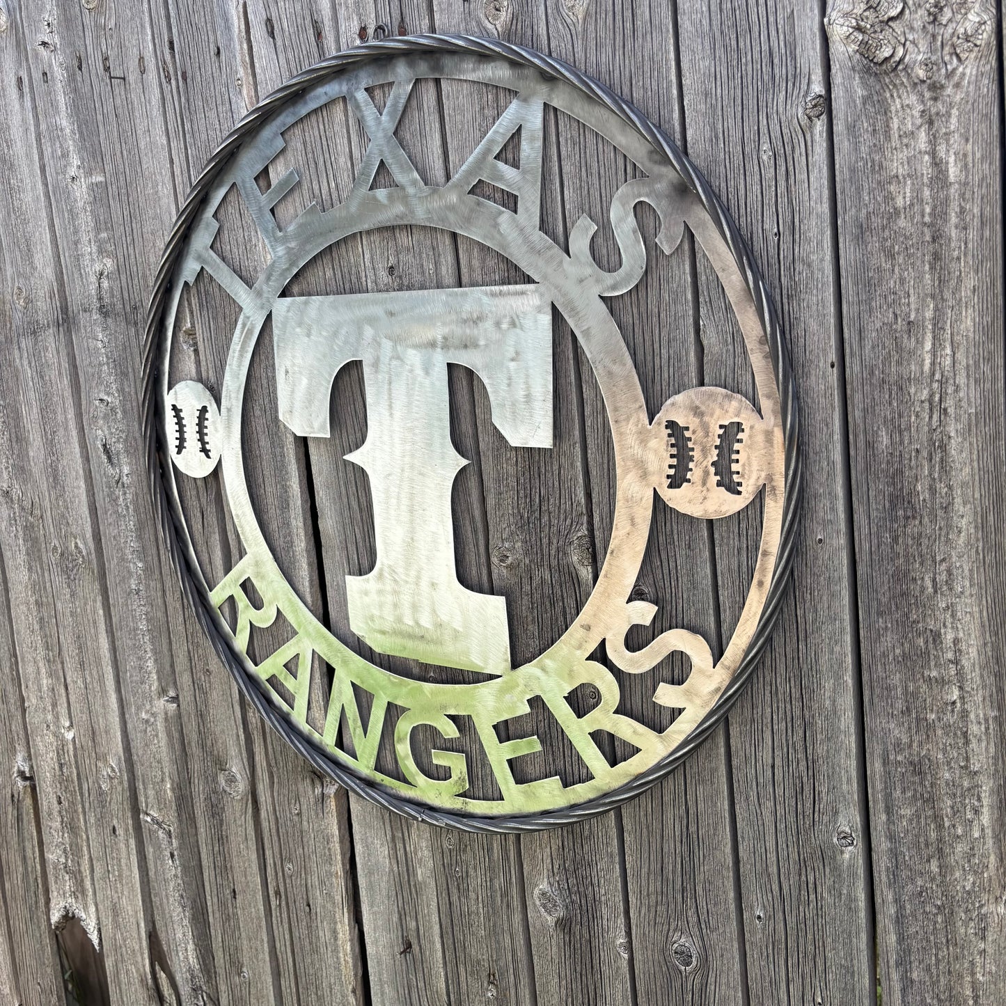 TEXAS RANGERS CUSTOM RAW METAL VINTAGE CRAFT TEAM SIGN TWISTED ROPE RING HANDMADE