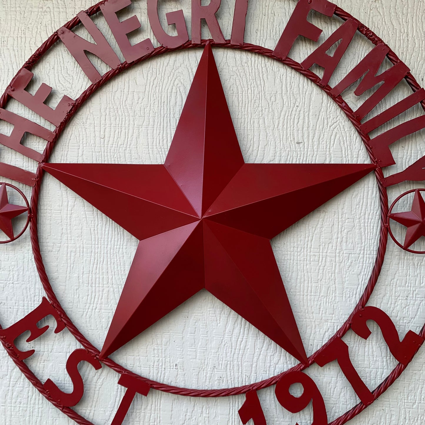 NEGRI FAMILY STYLE YOUR CUSTOM NAME STAR BARN STAR METAL LONE STAR WESTERN HOME DECOR RUSTIC BURGUNDY RED HANDMADE 24",32",36",50"