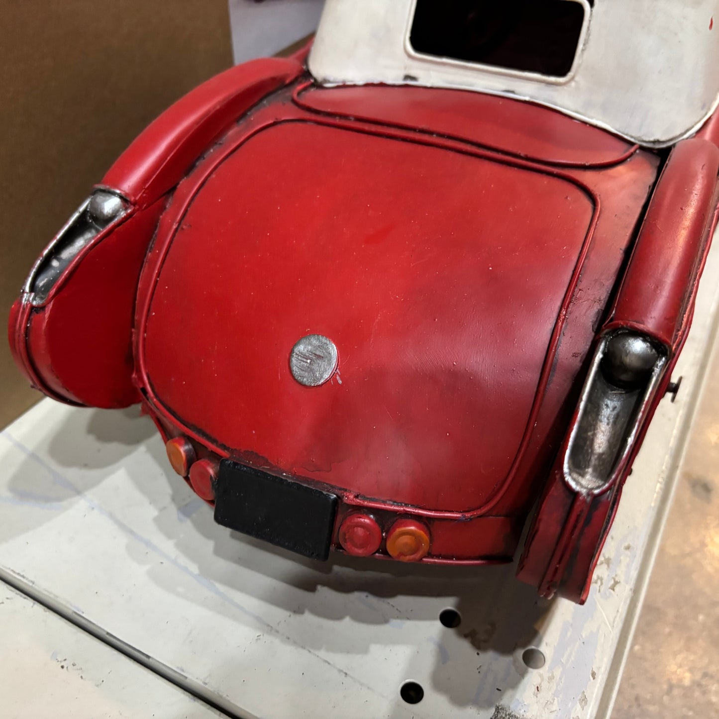 RA0236 RED CLASSIC CAR COVERTIBLE L 18" METAL CAR ART WESTERN HOME DECOR HANDMADE