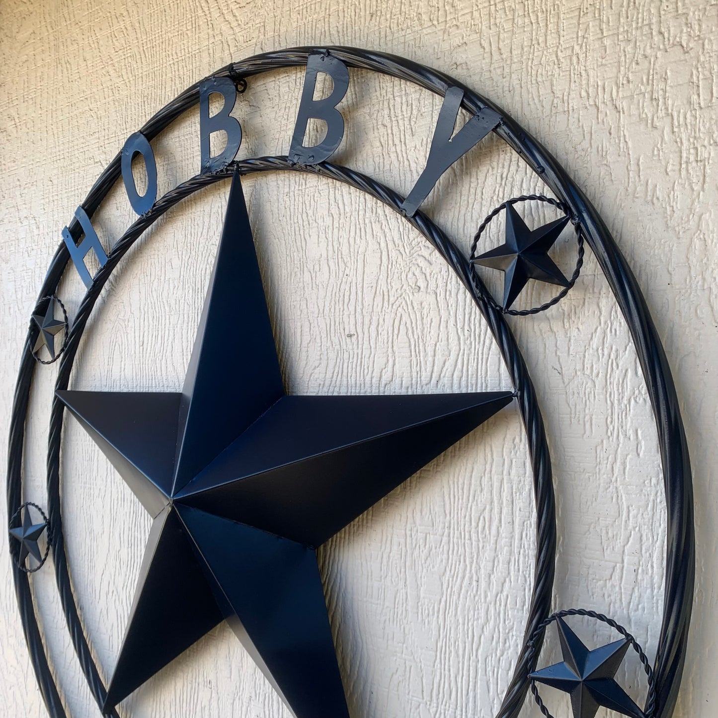 HOBBY STYLE CUSTOM NAME STAR BARN METAL STAR 3d TWISTED ROPE RING WESTERN HOME DECOR RUSTIC NAVY BLUE HANDMADE 24",32",36",50"