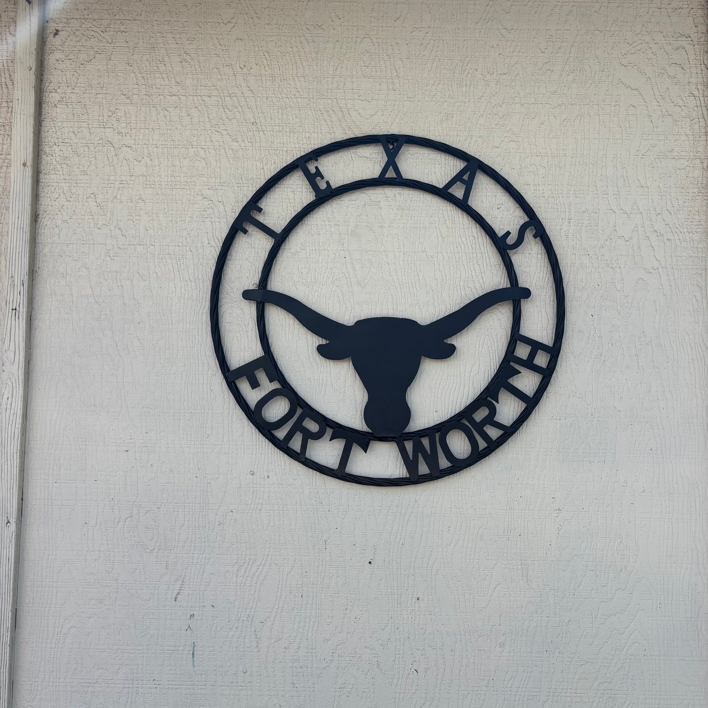 TEXAS FORT WORTH METAL SIGN LONGHORNS BLACK WESTERN HOME DECOR HANDMADE