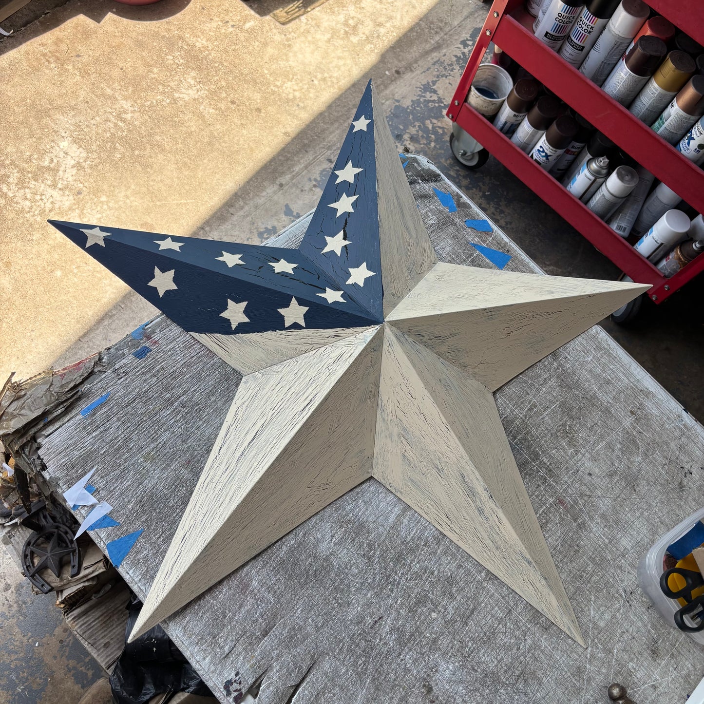 USA FLAG STAR CRACKLE RED IVORY NAVY BLUE METAL BARN STAR METAL WALL ART WESTERN HOME DECOR HANDMADE NEW