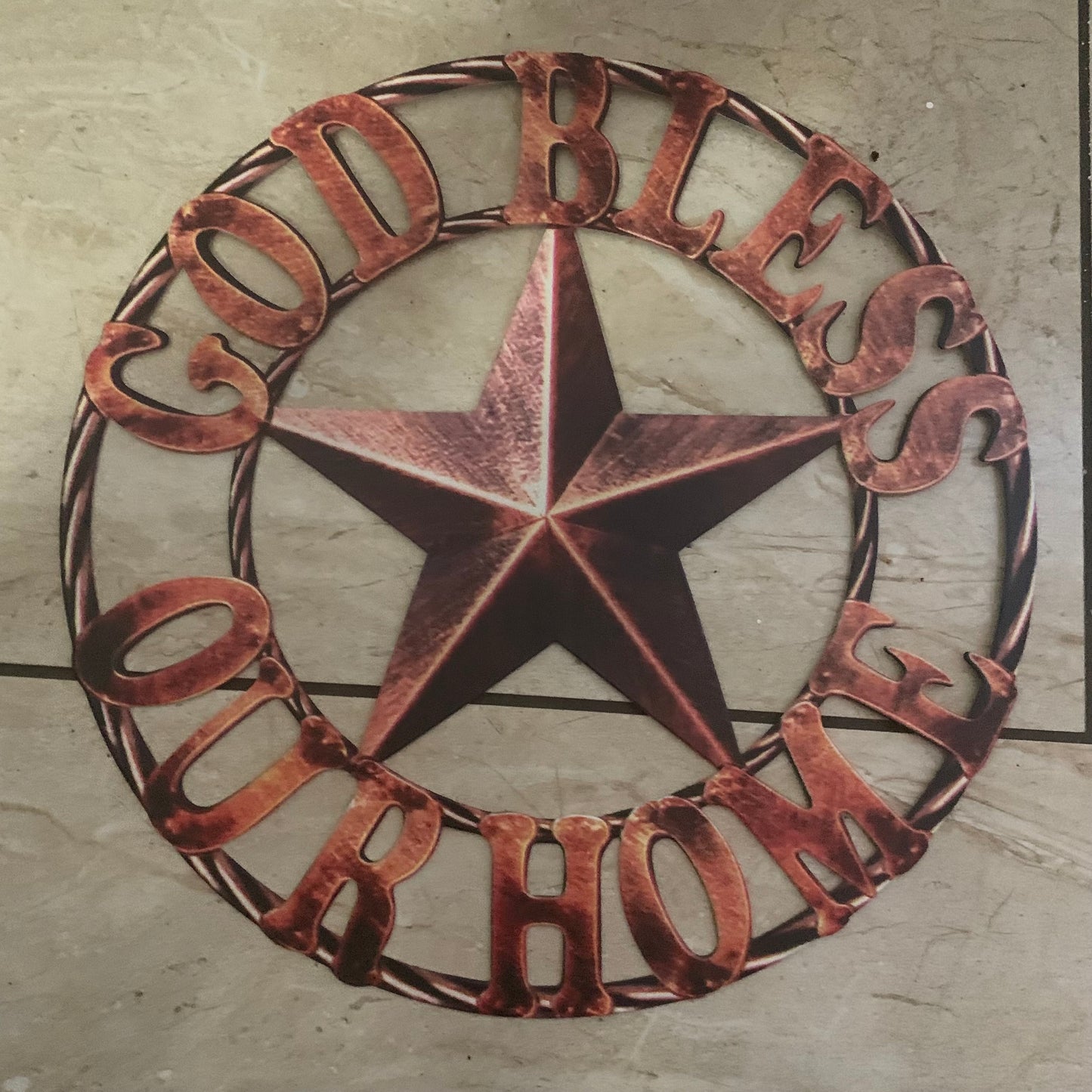 12" GOD BLESS OUR HOME METAL FLAT 2D  STAR SIGN LASERCUT ART WESTERN HOME DECOR HANDMADE NEW #EH11364