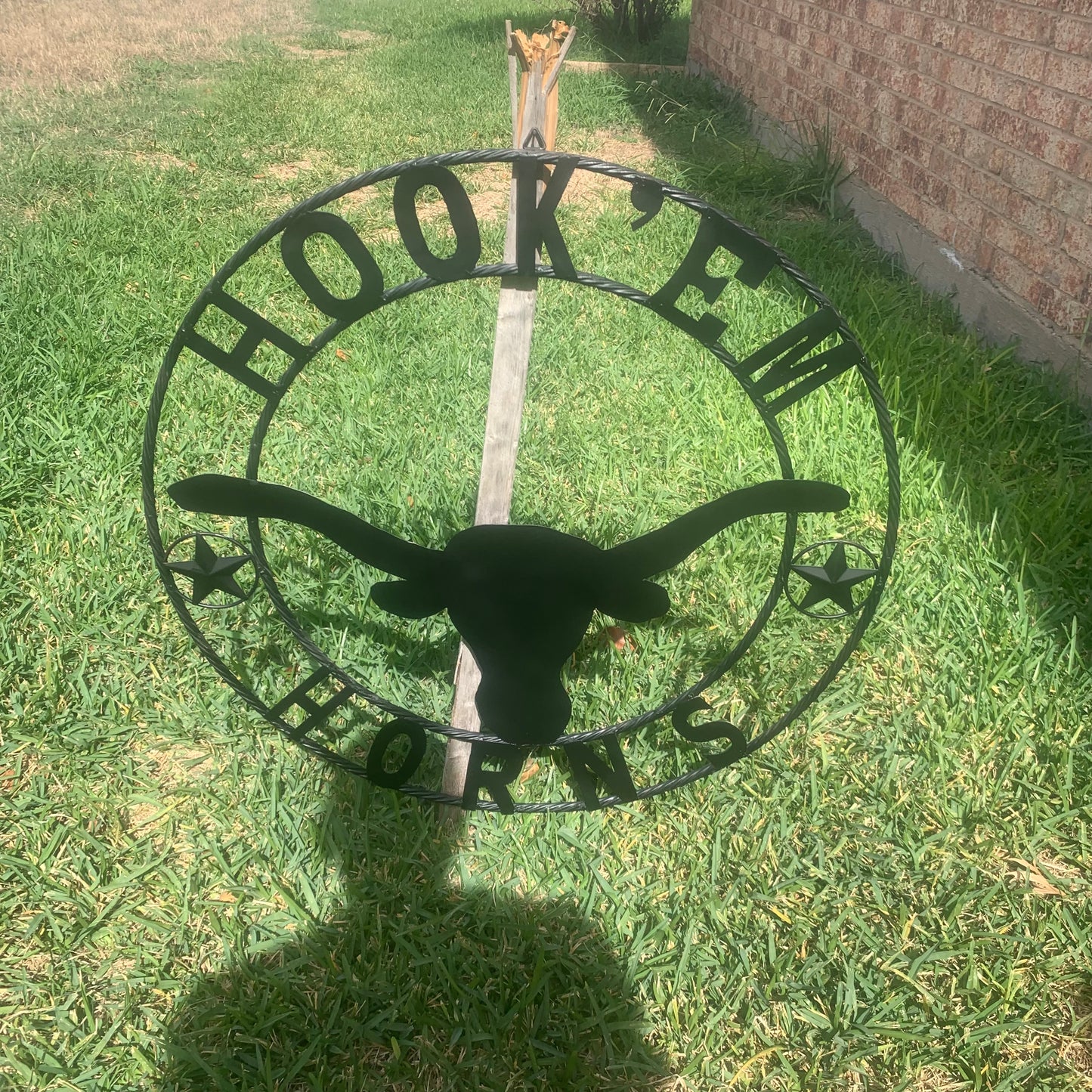 HOOKEM HORNS WITH LONE STAR TEXAS LONGHORNS HOOK EM BLACK METAL CUSTOM VINTAGE CRAFT WALL ART TEAM SIGN HANDMADE
