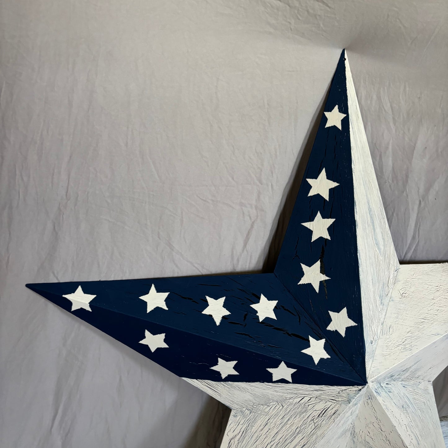 USA FLAG STAR CRACKLE RED IVORY NAVY BLUE METAL BARN STAR METAL WALL ART WESTERN HOME DECOR HANDMADE NEW