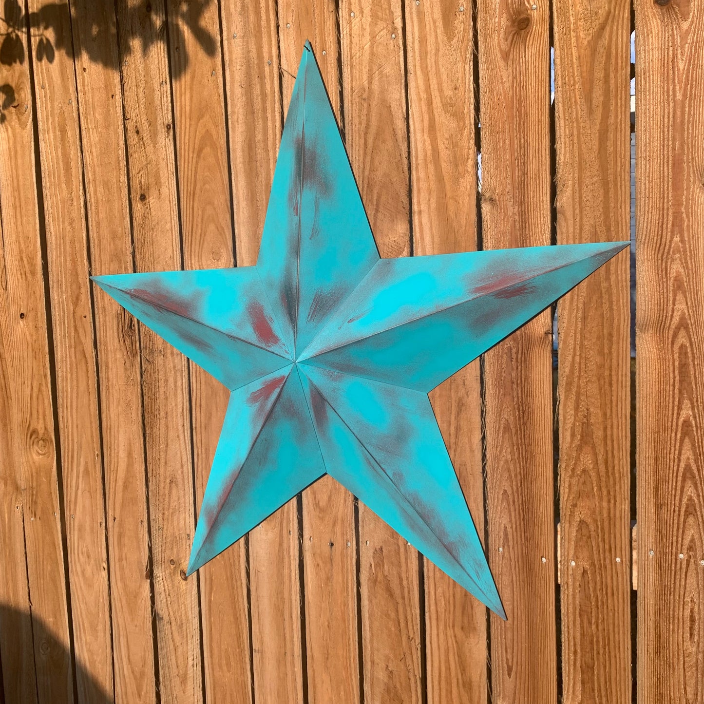 #EH10540 TURQUOISE DISTRESSED TWO TONE BARN STAR METAL ART WESTERN HOME DECOR HANDMADE NEW