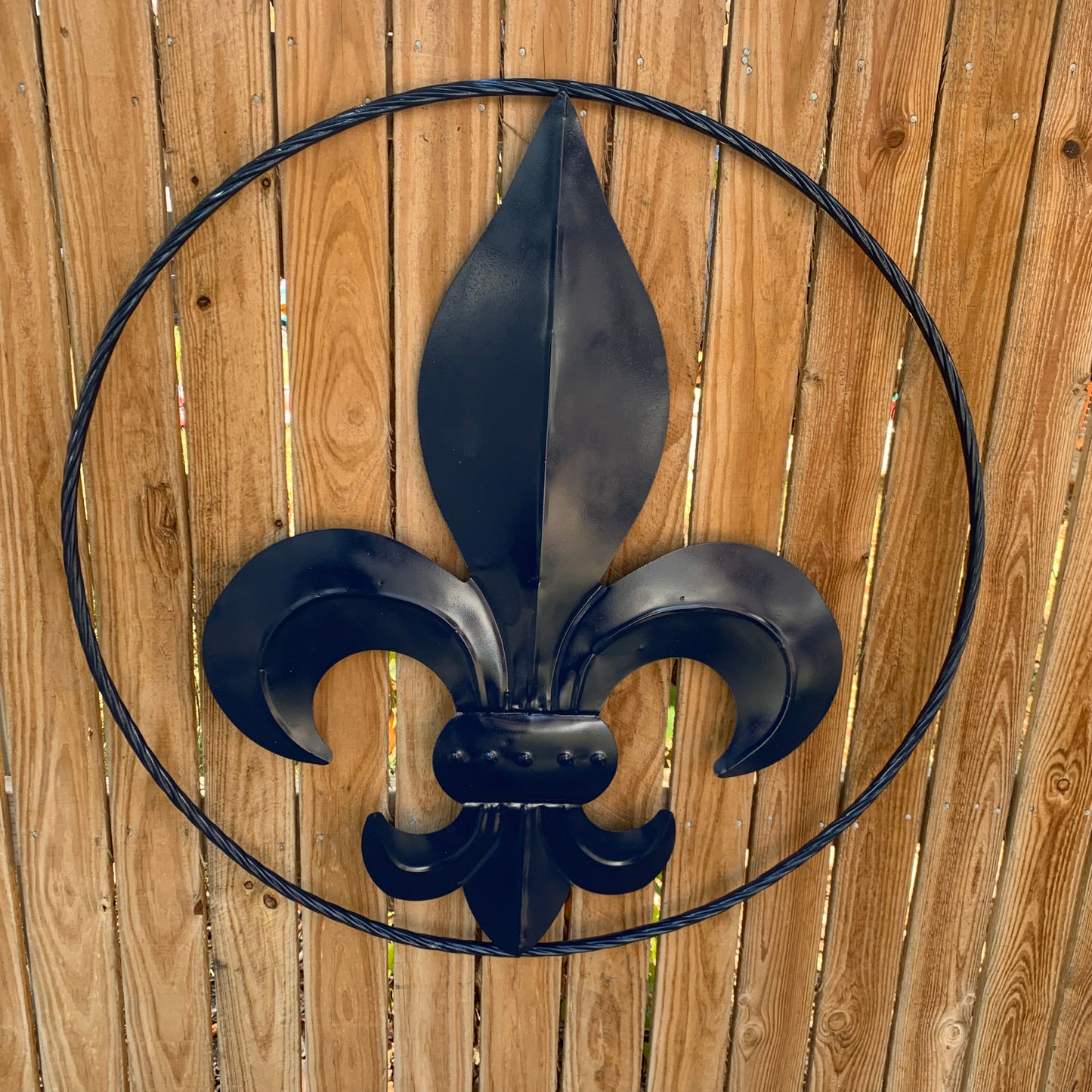 NAVY BLUE 24",36" FLEUR DE LIS METAL WALL ART SIGN WESTERN HOME DECOR HANDMADE NEW #EH10764