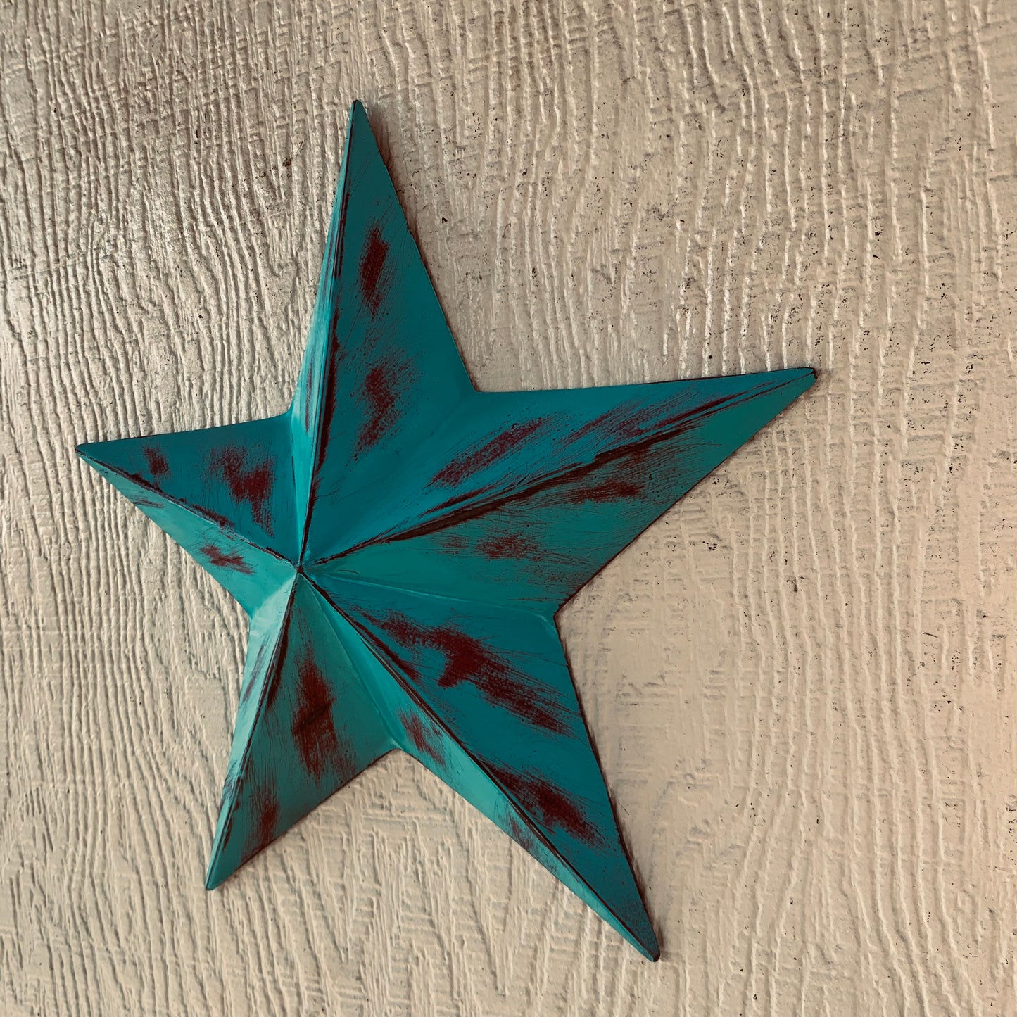 TURQUOISE DISTRESSED TWO TONE BARN STAR METAL ART WESTERN HOME DECOR HANDMADE NEW