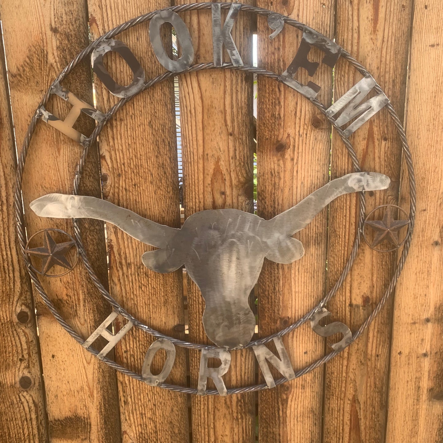 HOOKEM HORNS & LONE STAR TEXAS LONGHORNS HOOK EM RAW METAL UNPAINTED CUSTOM VINTAGE CRAFT WALL ART TEAM SIGN HANDMADE