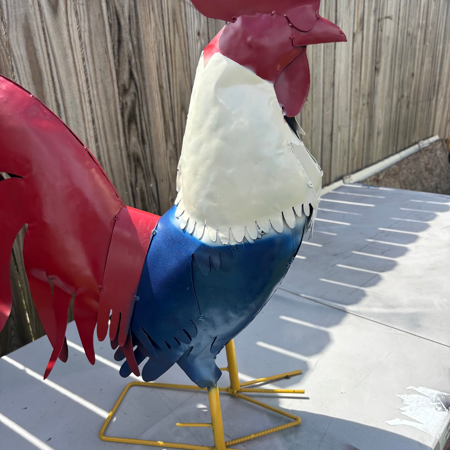 ROOSTER RED WHITE BLUE PATRIOTIC GARDEN METAL SCULPTURE WESTERN HOME DECOR ORNAMENT HANDMADE #34-003 18",30",40"
