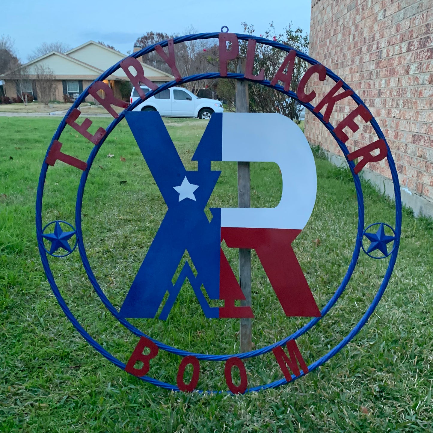 #EH11299 CUSTOM NAME XR ROOFING STYLE SIGN RED,WHITE & BLUE TEXAS FLAG LOGO HANDMADE