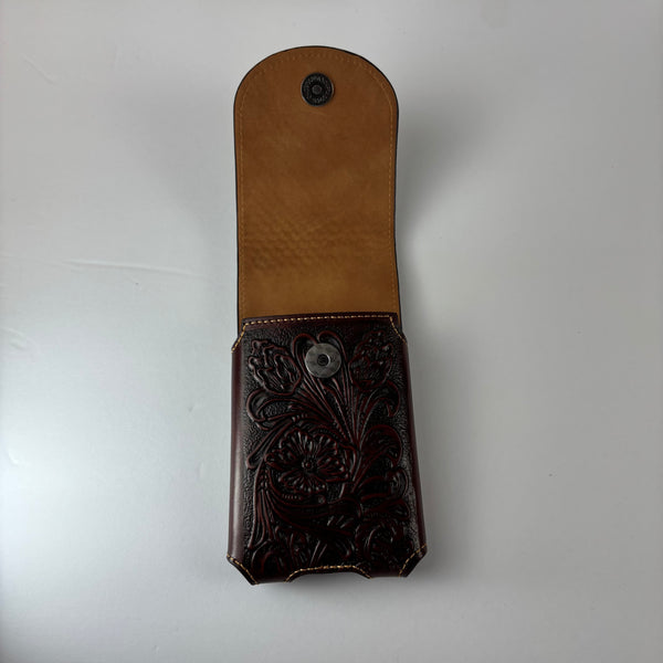 7" PLAIN FLORAL LEATHER HOLSTER BROWN STAR POUCH EXTRA LARGE  BELT LOOP CELL PHONE CASE UNIVERSAL OVERSIZE