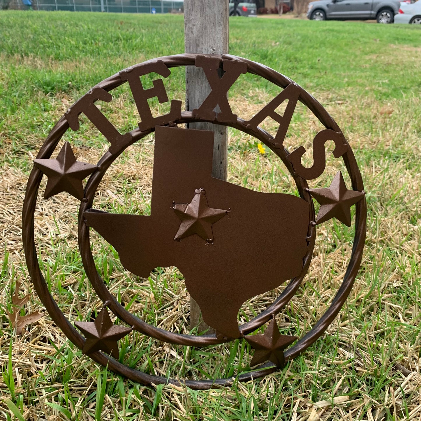 12" STATE OF TEXAS MAP RUSTIC BRONZE TWISTED RING METAL SIGN WESTERN HOME DECOR HANDMADE NEW